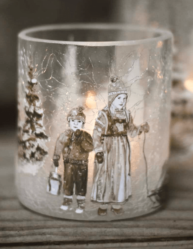 Lysglass Krakelert Frostet Jul Nostalgi Barn